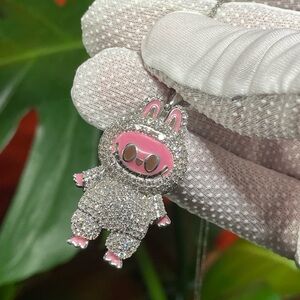 VS+ 2.50ctw Lab Diamond Pink Enamel Pendant 18 Inch Chain .925 Silver